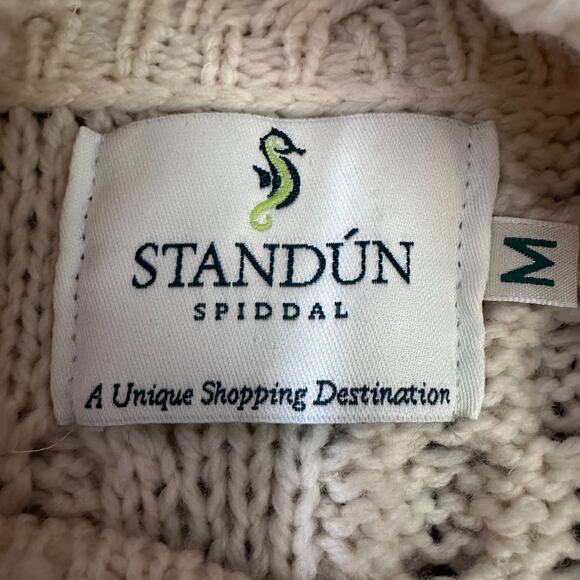 Standun Wrap Cardigan Sweater Women’s Medium Cream Ivory Ireland Merino Wool - Picture 6 of 10